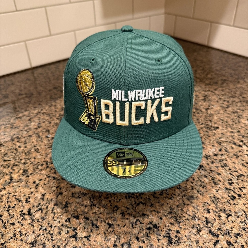 Milwaukee Bucks New Era 59FIFTY Fitted Hat 7 1/4 2021 NBA Champs Green Gold New